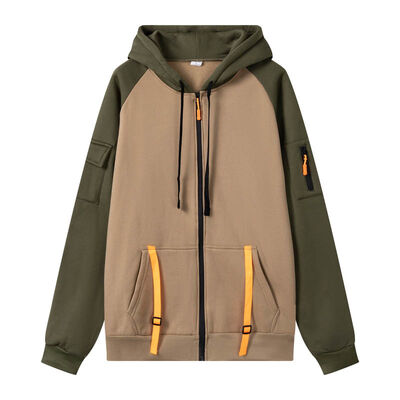 Men's Two-Tone Utility Fleece Zip Up Hoodie with Soft Brushed Lining and Contrast Strap Details