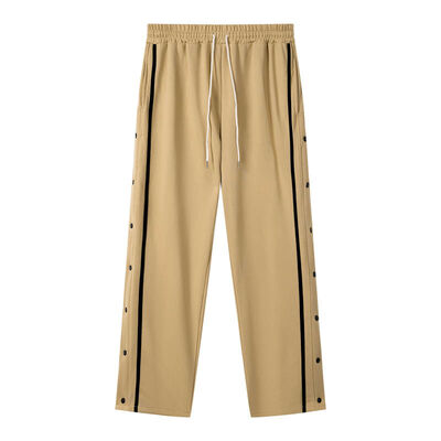 Pria 260g Polyester Perancis Terry Track Pants dengan Full Side Button Placket dan Kontras Black Strip