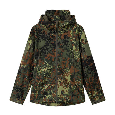 Mua Áo khoác săn bắn ngụy trang Softshell chiến thuật có mũ trùm đầu lót lông cừu chống gió Flecktarn sản xuất trực tuyến