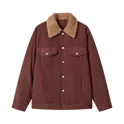 acheter Vestes classiques pour hommes marron châtaigne - Boutonnage pression - Veste de camionneur doublée en sherpa de velours côtelé fabrication en ligne