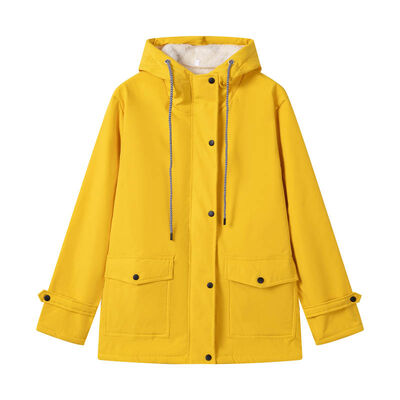 Buy Faux-Sherpa Lined Wind-Resistant Hooded Parka in Sunflower Yellow Winter Jacket online manufacture