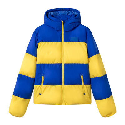acheter Pour les enfants, veste d' hiver lourde anti-statique, bleu royal, soleil jaune, manteau à couette avec capuchon. fabrication en ligne
