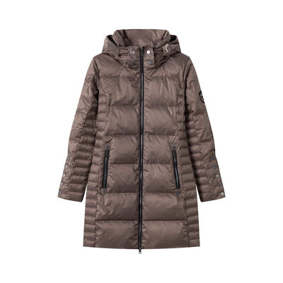 Buy Women's Long Hooded Lightweight Puffer Coat - Wind-Resistant Heavy Winter Jacket in Coffee Brown online manufacture