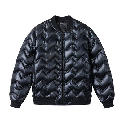 comprar Chaqueta bomber acolchada brillante negra con diseño de chevrón Fabricación en línea