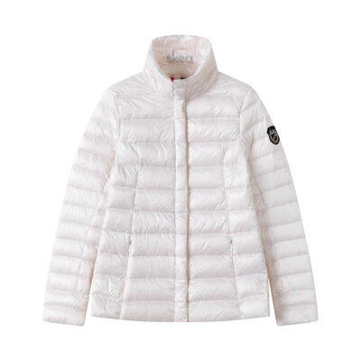 buy Polyamide Lightweight Down Jackets Off White Stand Collar Snap Cuffs Packable Down Jacket online manufacture
