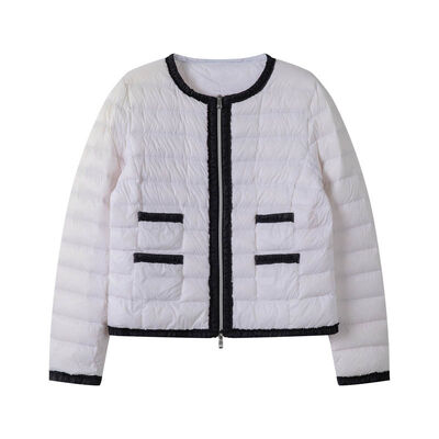 Buy Women's Lightweight Down Jacket with Woven Polyester Shell and Contrast Trim in Short Length online manufacture