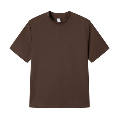 comprare T-shirt basica moderna con texture pesante Minimalista Marrone Caffè Maglia Girocollo fabbricazione online