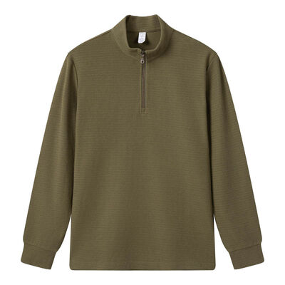 acheter Sweat-shirt à fermeture à glissière vert olive avec une texture en tricot à nervures et 50% coton 50% mélange de polyester fabrication en ligne
