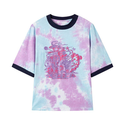 Mua Pastel Ringer Tie Dye T-Shirt cơ bản Khác Rib Trim Crew Neck T-Shirt tay ngắn sản xuất trực tuyến