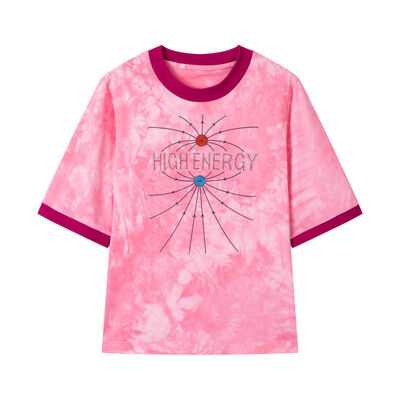 comprar Camiseta unisex teñida con tinte anudado rosa, cuello de canalé, puños y estampado Fabricación en línea