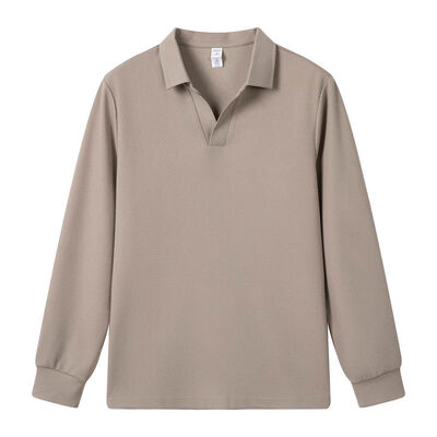 kaufen Unisex Baumwolle-reiche Waffel Strick langärmelige Polo-Shirt mit V-Hals-Platte Online-Herstellung