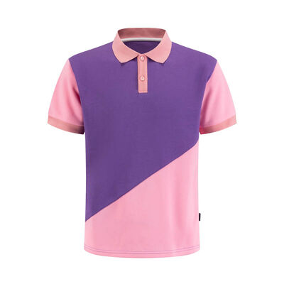 Beli Kaus Polo Pique Lengan Pendek Warna Ungu & Merah Muda Unisex dengan Blok Warna pembuatan online