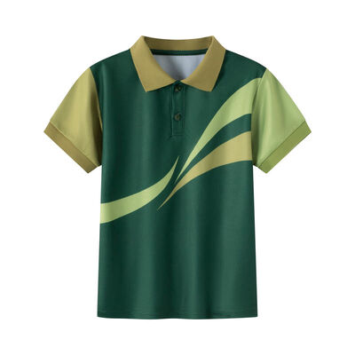 comprar Camisas Polo Clássicas Verde Oliva Escuro com Estampa de Ondas e Blocos de Cor, Levemente Elásticas Fabricação em linha