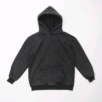 acheter Sweat-shirt à capuche pour homme noir délavé avec poche kangourou et matelassage fabrication en ligne