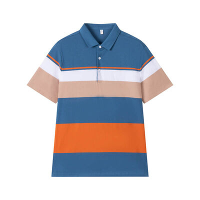 comprare Uomo colore blocco Polo a righe Camicia di cotone traspirante Pique Polo Logo ricamato fabbricazione online