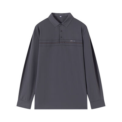 Buy Men's Minimalist Long-Sleeve Polo Shirt with Textured Piqué Fabric and Contrast Stripe Detail for Wrinkle-Resistant Comfort online manufacture