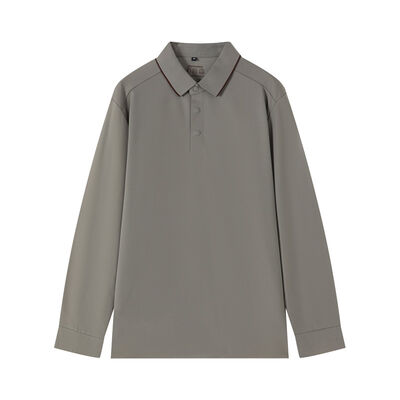 Buy Men's Long-Sleeve Polo Shirt with Lightweight Stretch Fabric and Contrast Collar Trim for Wrinkle-Resistant Business Wear online manufacture