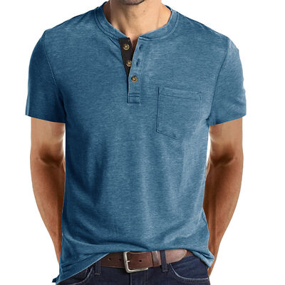 Buy Men's Short Sleeve Henley T-Shirt with Chest Pocket, Casual Slim Fit Cotton Blend Henley Shirts for Daily Wear online manufacture